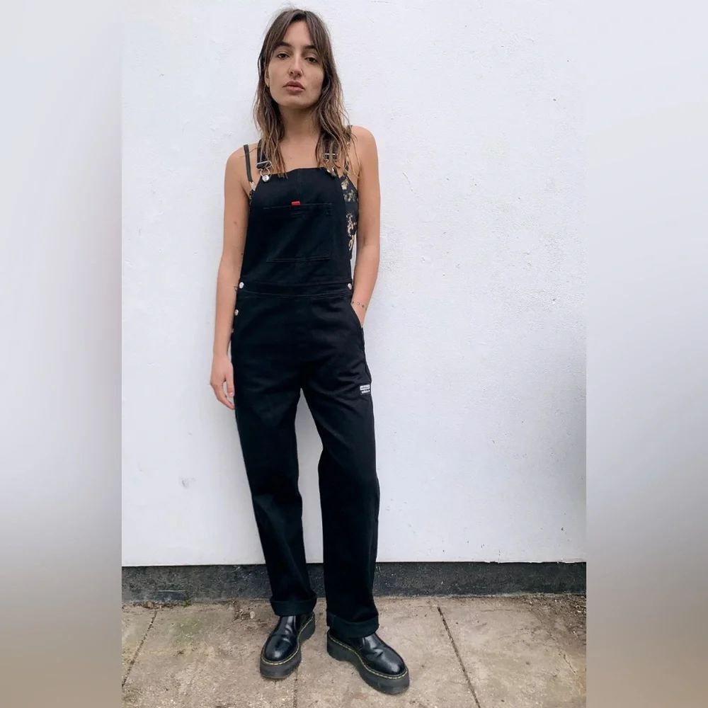 Adidas Originals Denim Jean Bib Overalls Women's 0/XXS Black Straight Leg Bibs - Picture 1 of 6